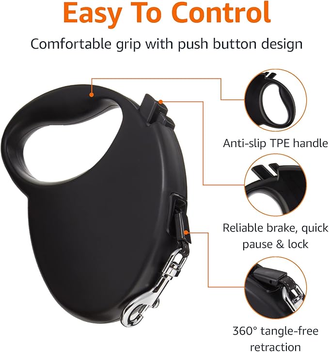 Amazon Basics Retractable Dog Leash, Small - 16ft, Black