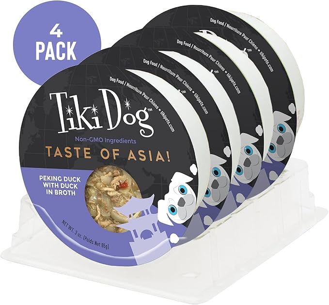 Tiki Dog Taste of The World Whole Food, Asia Peking Duck Recipe in Duck Broth, Culinary Inspired High Protein and Moisture Rich Superfoods Wet Dog Food, 3 Oz Cups, Pack of 4