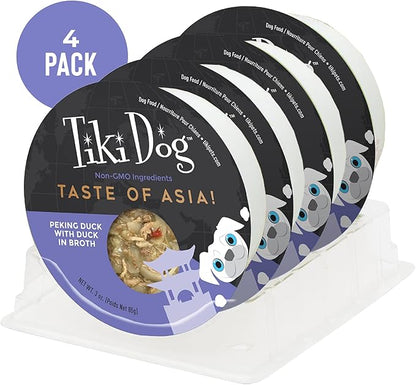 Tiki Dog Taste of The World Whole Food, Asia Peking Duck Recipe in Duck Broth, Culinary Inspired High Protein and Moisture Rich Superfoods Wet Dog Food, 3 Oz Cups, Pack of 4