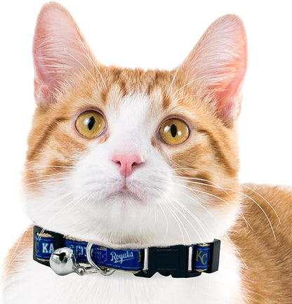 MLB CAT Collar Kansas City Royals Satin Cat Collar Baseball Team Collar for Dogs & Cats. A Shiny & Colorful Cat Collar with Ringing Bell Pendant