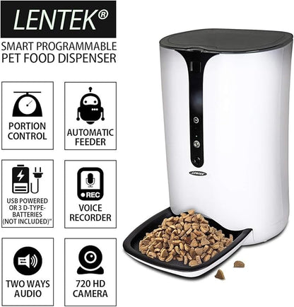 Smart Pet Feeder with 720p HD Video, 2-Way Audio, 200 oz. Programmable WiFi Cat or Dog Food Dispenser, Schedule Mealtimes, Automatic Portion Control, Free App for iPhone and Android Smartphone