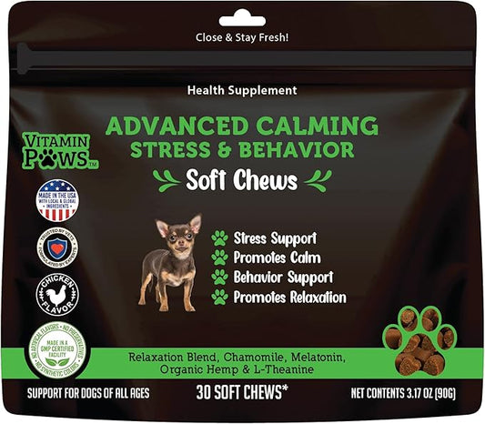 Calming Chews for Dogs | Hemp Anxiety Relief Treats | Melatonin for Dogs | Calm Relaxing Supplements for Separation Stress, Sleep, Nail Trimming, Storm, Barking, Canine Hyper Activity