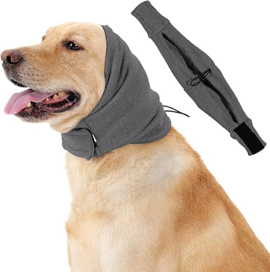 HEYWEAN Quiet Ears for Dogs Calming Headband with No Flap Ear Wraps for Anxiety Relief & Noise Protection Dog Ear Muffs with Velcro for Grooming Bathing Grey Small