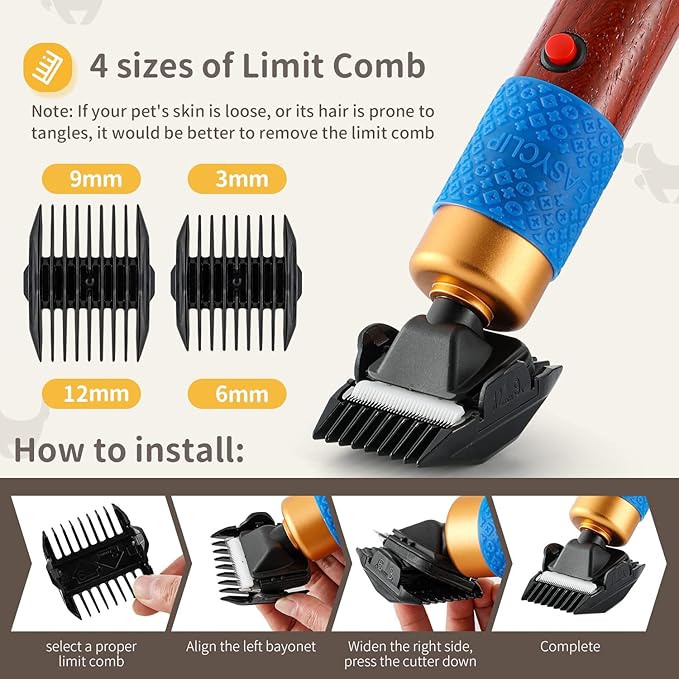 CGOLDENWALL Dog Hair Clipper for Grooming 200W Pet Clipper Kit with Spare Blade, Low Noise&Vibration, Animal Grooming Trimmer for Cat sheep Dog