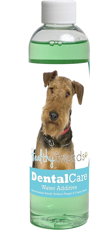 Healthy Breeds Dog Dental Care Water Additive for Airedale Terrier - Helps Freshen Breath, Reduce Plaque & Control Tartar - Mint Flavor - 8 oz