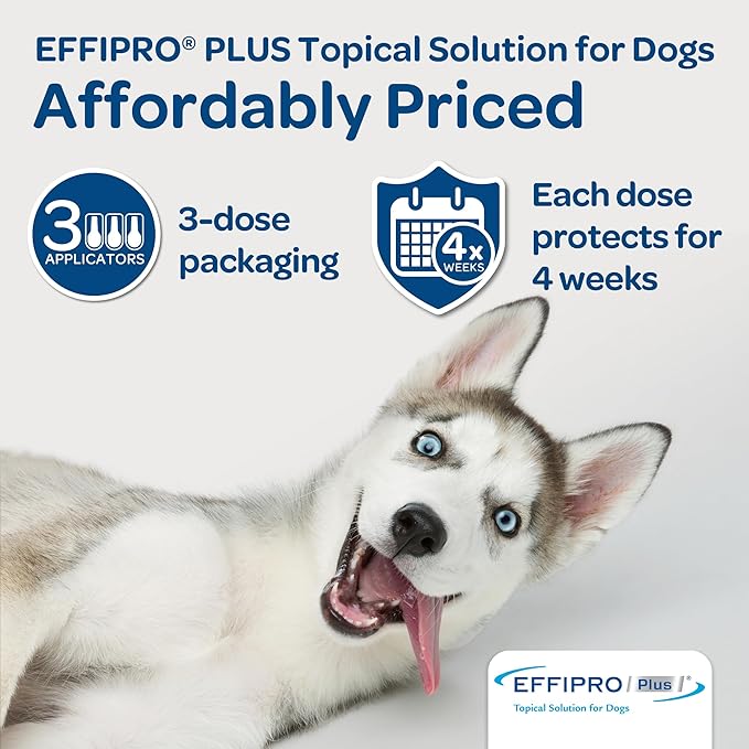Effipro Plus Topical Solution for Dogs - for Dog Flea and Tick for Medium Dogs (23-44.9lbs), 3 Doses, Waterproof Topical Prevention (by Virbac)