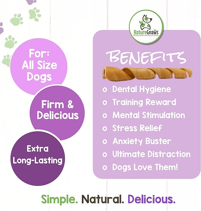 Nature Gnaws - Beef Collagen Chews for Dogs - Premium Natural Beef Hide Bones - Long Lasting Bully Stick Alternative Chew Treats for Aggressive Chewers
