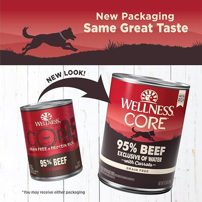 Wellness CORE 95% Natural Wet Grain Free Canned Dog Food, Beef & Carrots,12.5-Ounce Can (Pack of 12)