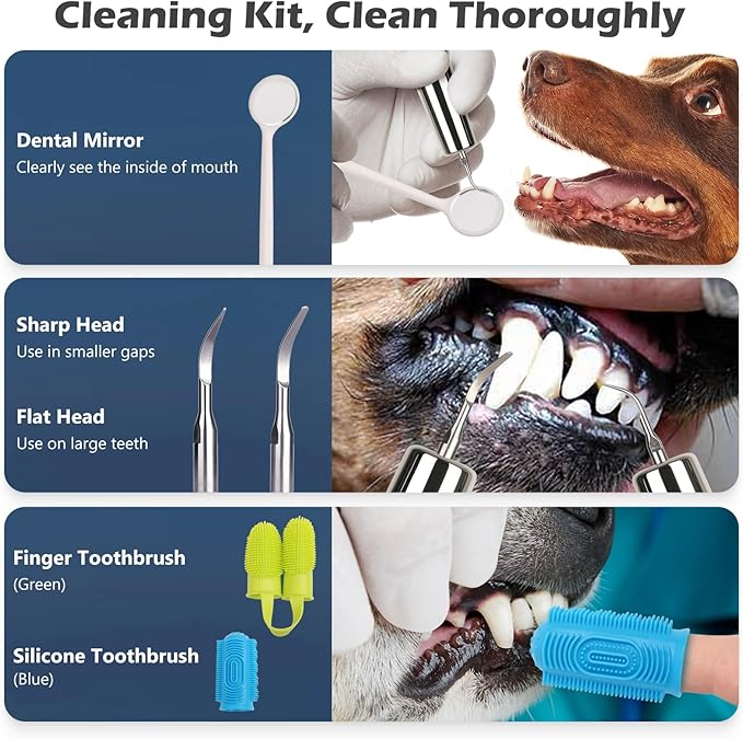 Plaque Remover for Teeth,Updated Dog Teeth Cleaning kit,Tartar Remover for Dog Tooth,5 Modes Ultrasonic Dental Tool Cleaner & Scraper for Pet Tooth with Led Light-White