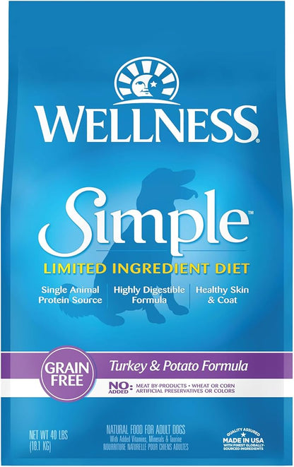 Wellness Simple Limited Ingredient Grain-Free Turkey and Potato Recipe Dry Dog Food, 40- Pound Bag