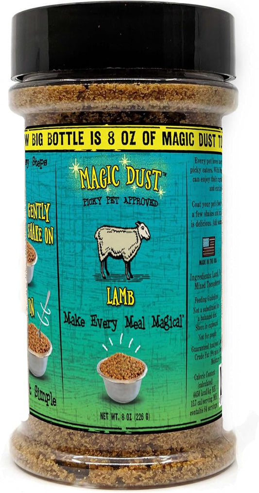 Wild Meadow Farms - Magic Dust Lamb Jerky Topper, Single Protein Pet Food Topper for Dogs & Cats, Enhance Flavor & Elevate Mealtime Excitement for Picky Eaters, Made in USA - 8 Ounce Bottle