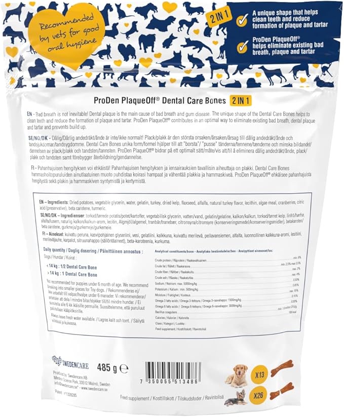 ProDen PlaqueOff System Dental Care Bones for Dogs - Dog Breath Freshener & Plaque Remover - Dog Teeth Cleaning for a Healthy Mouth - Turkey Cranberry Flavor - 17 oz