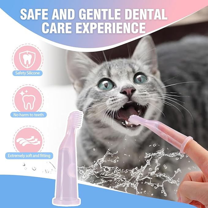 Pet Dental Care Kit | Cat Finger Toothbrush | Small Dogs & Cats | Secure Grip Thumb Brushes | Gentle Silicone Bristles | Anti-Bite & Extended Design