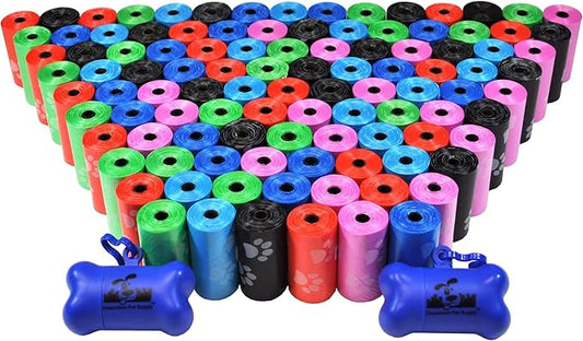Downtown Pet Supply Dog Poop Bags (2200 CT - Rainbow Paw Print Bags & 2 Dispensers) Waste Bag Dispenser Clips to Dog Leashes Bags & Dog Harnesses- Poop Scoop Bags are Leak-Proof Bags & Unscented