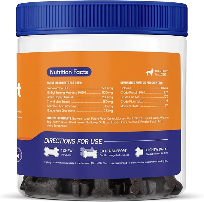 PupGrade Joint Support Supplement for Dogs - Natural Glucosamine Chondroitin with MSM - Hip & Joint Pain Relief - Recommended for Hip Dysplasia, Arthritis & Joint Disease - USA Tested - 360 Chews