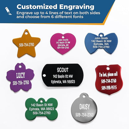 GoTags Dog Tags, Personalized Engraved Dog and Cat ID Tags for Pets, Custom Engraved on Both Sides, Various Shapes Including Bone, Round, Heart, Bow Tie, Star, and Badge (Flower, Small - Pack of 1)
