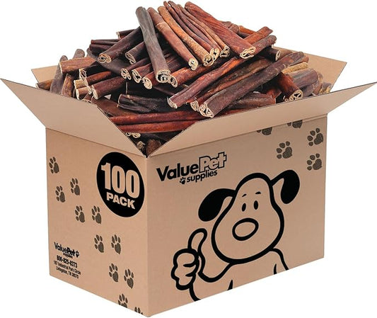 ValueBull Collagen Sticks, Beef Dog Chews, Super Jumbo 12 Inch, 100 Count BULK PACK - Natural & Safe, Single Ingredient, Rawhide-Free, Long Lasting, Healthy for Hips, Joints, Skin & Coat