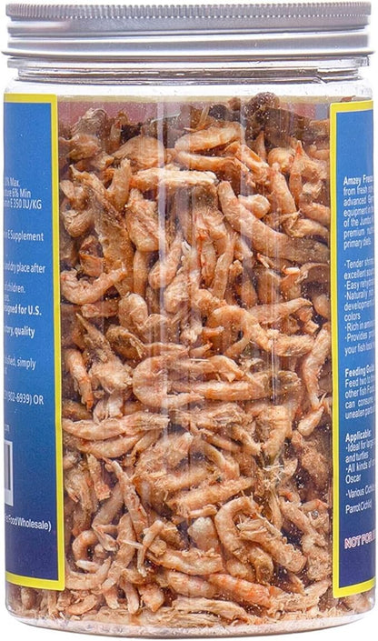 Amzey Freeze Jumbo Krill 2 oz(57 Grams) Jar, Dired Jumbo Shrimp Provide Essential Omega-3, Vitamin Enhancement. Super Food for Pets, Cat Food, Dog Food, Fresh and Salt Water Fish