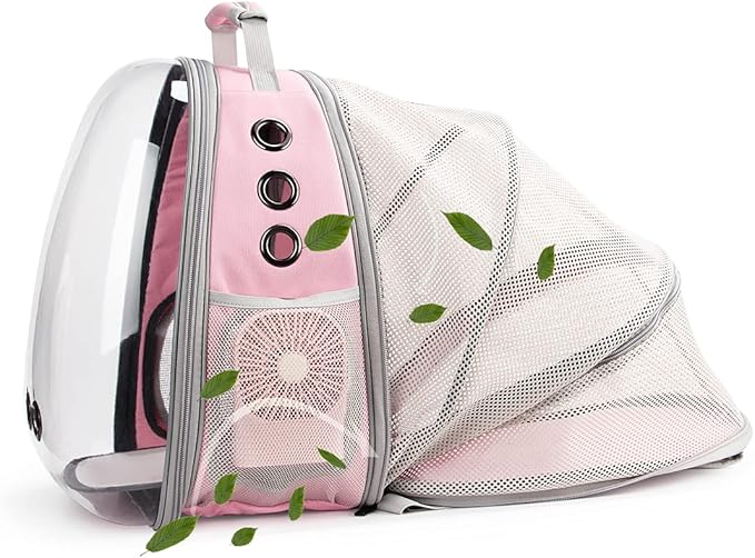 LOLLIMEOW Pet Carrier Backpack, Bubble Backpack Carrier, Cats and Puppies,Airline-Approved, Designed for Travel, Hiking, Walking & Outdoor Use (Back Expandable-Pink)