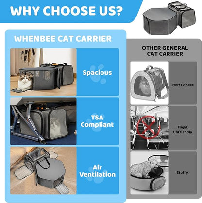 Cat Carrier, Detachable Pet Carrier Airline Approved, 18"x13.4"x11.8" Large Expandable Space 3 in 1 Soft Sided Small Dog Travel Bag, Rabbit Cat Kennel, Pet Mobile Tent Outdoors Indoors (Grey)