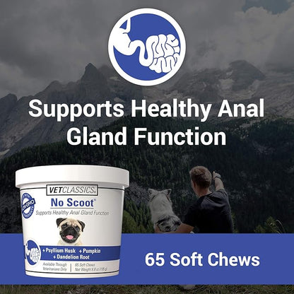 Vet Classics No Scoot Dog Supplements for Healthy Anal Gland Function – Support Normal Bowel Functions, Anal Glands – Increases Daily Fiber Intake for Dogs – 65 Soft Chews
