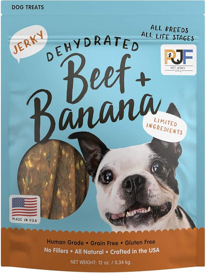 Premium Beef & Banana 12 oz. Dog Jerky Treats | 100% Human Grade | USA Made | High Protein | Grain Free | Limited Ingredients | No Filler | BHA-BHT Free | Soft-Tender