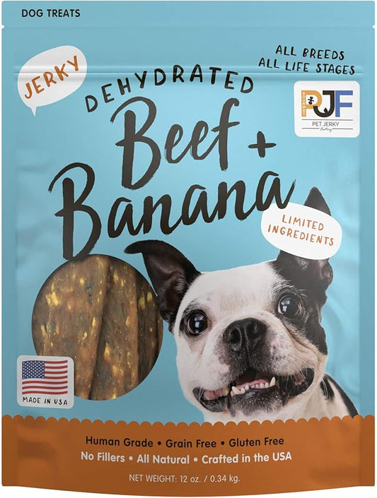 Premium Beef & Banana 12 oz. Dog Jerky Treats | 100% Human Grade | USA Made | High Protein | Grain Free | Limited Ingredients | No Filler | BHA-BHT Free | Soft-Tender