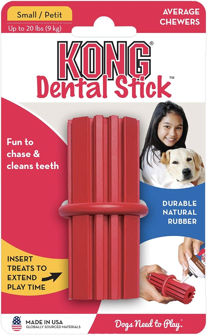 KONG Dental Stick for Dog Dental Care - Stuffable Chew Toy - Provides Chewing Outlet & Satisfies Instinctual Needs - Cleans Teeth & Gums - Made with Durable Natural Rubber - for Small Dogs