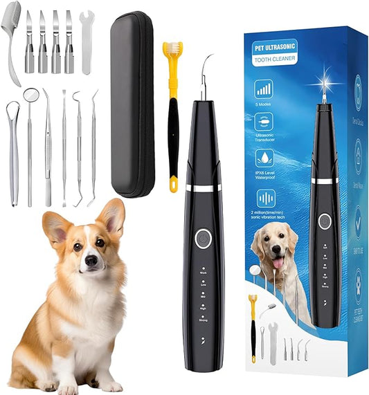 Dog Plaque Remover for Teeth,5 Modes Pet Ultrasonic Tooth Cleaner, Dog Tooth Tartar Remover, Teeth Cleaning Kit for Dental Care, Teeth Cleaner with LED Light, Finger Toothbrush for Dogs and Cats