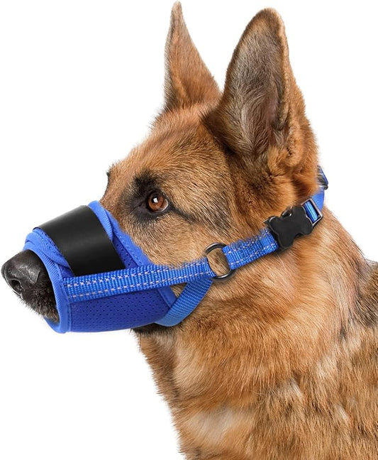 Dog Muzzle, Soft Muzzle for Medium Large Sized Dog to Anti and Prevent Biting Barking Chewing, Air Mesh Large No Barking Muzzle with Reflective & Adjustable Strap (Suitable for all dog sizes)