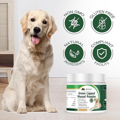Green Lipped Mussels for Dogs & Cats, Dog Joint Supplement Powder Supports Joints, Tendons, Ligaments, Muscles, Green Lippled Mussels Powder for Pets Promote Normal Mobility & Flexibility (5.29 oz)
