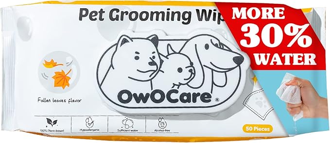 Dog Wipes for Paws and Butt,Pet Wipes for Dogs Hypoallergenic Plant-Based,Dog Cleaning Grooming Wipes,Large Size Dog Wet Bath Wipes,Gentle,Degradable,More Water(50 Count,Fallen Leaves)