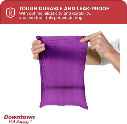 Downtown Pet Supply 960 Count Dog Poop Bags Refills with Leash Clip and Bone Bag Dispenser, Purple - Dog Waste Bags Unscented and Leak-Proof with Dog Poop Bag Dispenser - 12.5 x 8.5"