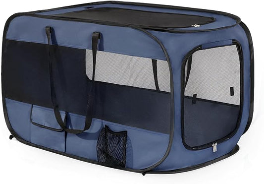 Love's cabin 36in Portable Upgrade Large Dog Bed - Pop Up Dog Kennel, Indoor Outdoor Crate for Pets, Portable Car Seat Kennel, Cat Bed Collection, Navy