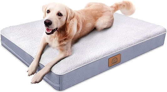 Orthopedic Dog Bed for Large Dogs, Waterproof Deluxe Plush Dog Crate Bed with Removable Washable Cover & Anti-Slip Bottom, Egg Crate Foam Pet Bed Mat, 35 x 22 Inches, Silver Grey