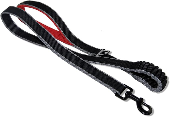 Kurgo Springback Leash for Dogs, Dog Running Leash, Bungee Leash Eases Pulling, Padded Handle, Red/Black, 48 Inch Length