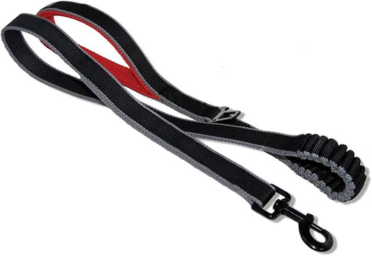 Kurgo Springback Leash for Dogs, Dog Running Leash, Bungee Leash Eases Pulling, Padded Handle, Red/Black, 48 Inch Length