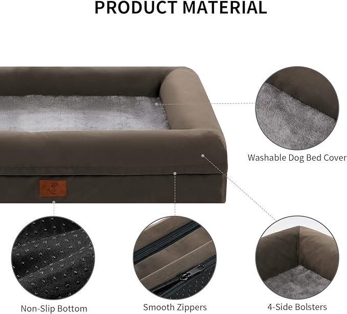 Large Dog Bed, Orthopedic Dog Bed, Waterproof Dog Bed with Removable Cover, Washable Dog Beds for Large Dogs, 4-Sides Removable Bolster Dog Soft Sofa Bed with Nonskid Bottom, Olive Green