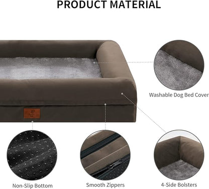 Large Dog Bed, Orthopedic Dog Bed, Waterproof Dog Bed with Removable Cover, Washable Dog Beds for Large Dogs, 4-Sides Removable Bolster Dog Soft Sofa Bed with Nonskid Bottom, Olive Green