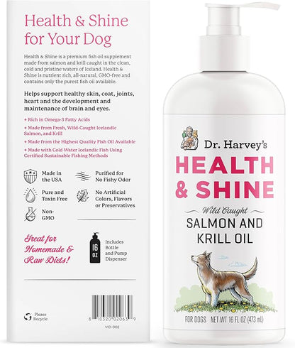 Dr. Harvey's Health & Shine Salmon and Krill Fish Oil for Dogs- Supports Healthy Heart, Brain, and Eyes (16 FL OZ)