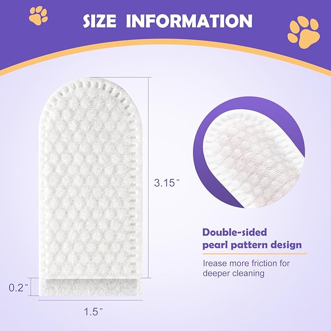 Teeth Cleaning Finger Wipes for Dogs & Cats, Reduces Tartar & Freshens Breath Finger Wipes，Natural Mild Ingredients,Disposable Pet Teeth Clean Finger Wipes-50PCS