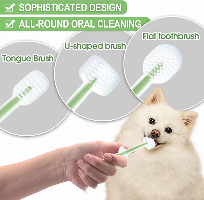 3-Piece Pet Silicone Toothbrush Set for Small Dogs and Cats - Safe and Gentle Dental Care for Your Furry Friend - Non-Toxic, Soft and Durable -Ideal Small Dog and Cat Toothbrush Kit(Green)