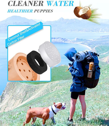 Dog Water Bottle 3 in 1, Leak Proof Portable Pet Water Bottle with Food Container & Poop Bag Dispenser, Water Dispenser for Dog, Puppy for Walking, Hiking, Camping, Travel (20oz Orange Pink)