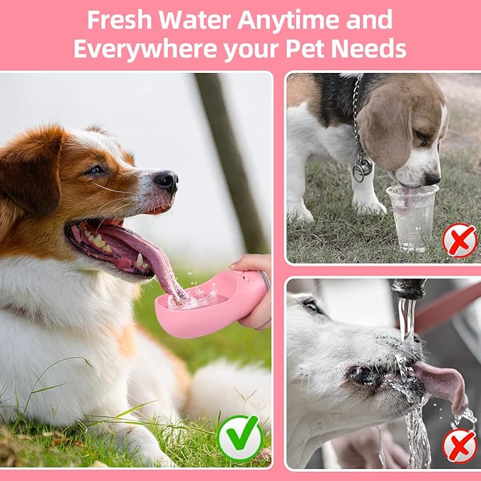 Dog Water Bottle, Lightweigh, Portable Travel Dog Water Dispenser, Puppy Drinking Bowl for Outdoor Walking and Hiking, Puppy Essentials, Dog Stuff - Pet Accessories(19oz, Pink)