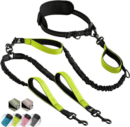 SparklyPets Hands Free Double Dog Leash – Dual Dog Leash for Medium and Large Dogs – Dog Leash for 2 Dogs with Padded Handles, Reflective Stitches, No Pull, Tangle Free