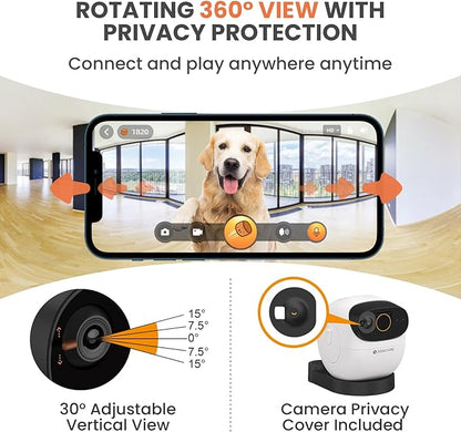 DOG CARE Dog Camera Treat Dispenser, 1080p HD 360° View Pet Camera with AI Tracking, Barking Alert, Selfie Alert, 2-Way Audio, Night Vision, 2.4G/5G WiFi Pet Monitor for Dogs Cats (White)