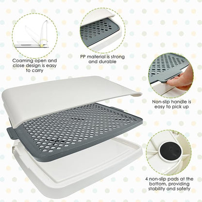 Hamiledyi Dog Potty Tray, Pet Dog Pee Pad Holder, 19"x14" Puppy Training Pad Holder Dog Toilet Pad Mesh Training Toilet Portable Dog Litter Box for Small and Medium Dogs, Puddy,Bunny, Cats (Gray)