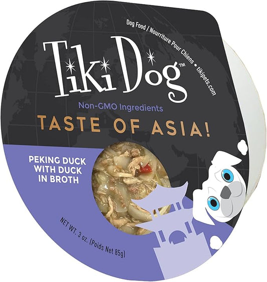 Tiki Dog Taste of The World Whole Food, Asia Peking Duck Recipe in Duck Broth, Culinary Inspired High Protein and Moisture Rich Superfoods Wet Dog Food, 3 Oz Cups, Pack of 4