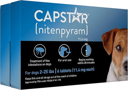Capstar (nitenpyram) for Dogs, Fast-Acting Oral Flea Treatment for Dogs 2-25 lbs, Vet-Recommended Flea Medication Tablets Start Killing Fleas in 30 Minutes, 12 Doses