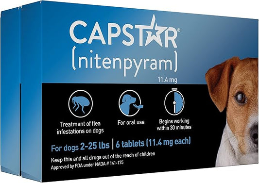 Capstar (nitenpyram) for Dogs, Fast-Acting Oral Flea Treatment for Dogs 2-25 lbs, Vet-Recommended Flea Medication Tablets Start Killing Fleas in 30 Minutes, 12 Doses